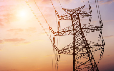 high voltage post.High-voltage tower sky background.