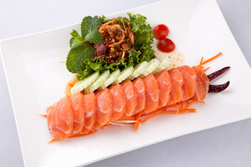 sashim salmon with spicy salad