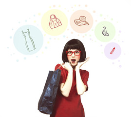 Style hipster girl with bag.