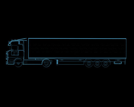 Semi truck with trailer (3D xray blue transparent)