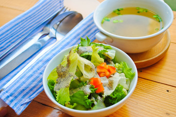 Broth and salad