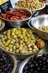 Bowls of olives  at a market