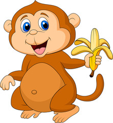 Naklejka premium Cute monkey cartoon eating banana