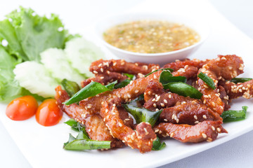 fried pork topping with white sesame