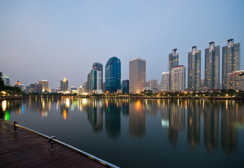 City scape at night in the Bangkok city