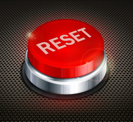 Red button with words reset on black background, vector
