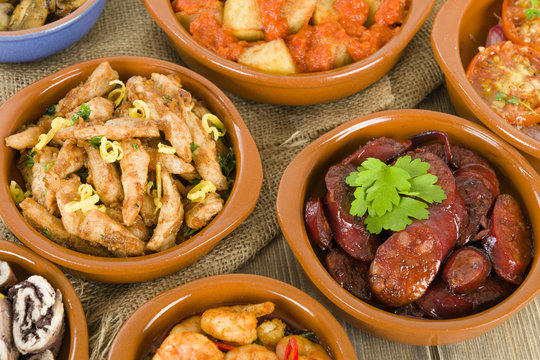 Spanish Tapas in traditional cazuelas.