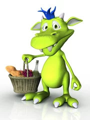 Photo sur Plexiglas Pique-nique Cute cartoon monster holding a picnic basket.