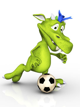 Cute cartoon monster playing soccer.