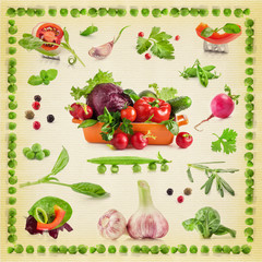 Background of vegetables on textured paper (Print on a napkin)
