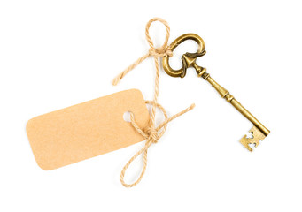 Vintage key with a tag for the text