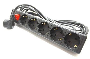 power surge on white background close up