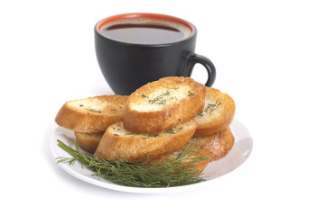 garlic bread and coffee