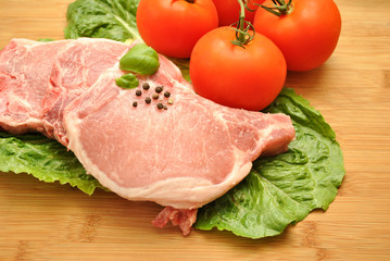 Raw Pork Chops and Tomatoes