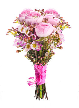 Gentle bouquet from pink roses and small flower