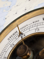 Close-up of a vintage aneroid baromter
