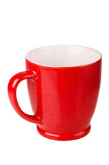 Red ceramic mug, isolated on white