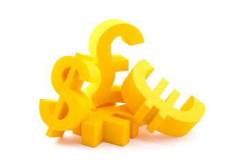 Symbols of currency with clipping path