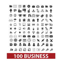 Fototapeta na wymiar 100 business and office icons, signs set, vector