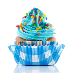 Birthday cupcake with confetti