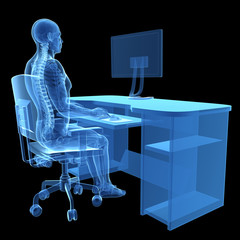 3d rendered medical illustration - correct sitting posture - obrazy, fototapety, plakaty