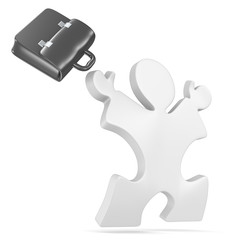 Success. Puzzle People jumping of joy. Black briefcase.