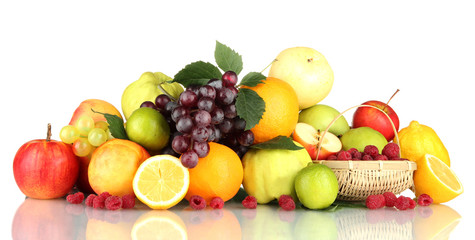 Assortment of exotic fruits and berries, isolated on white