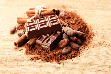 Composition of chocolate sweets, cocoa and  spices