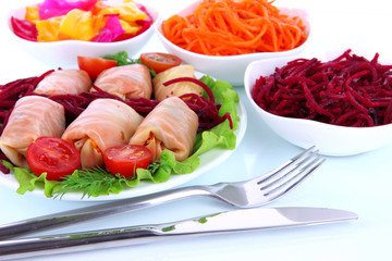 Stuffed cabbage rolls isolated on white