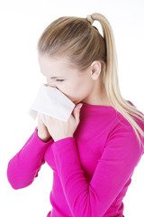 Teen woman with allergy