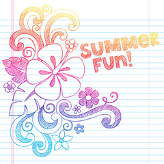 Hibiscus Summer Fun Tropical Vacation Sketchy Doodles Vector