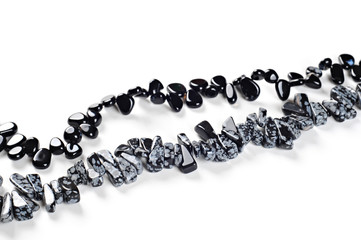 Beautiful necklace - snowflake obsidian nuggets, black tourmalin