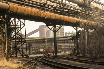 Rusted railway and abandoned steelmaking equipments