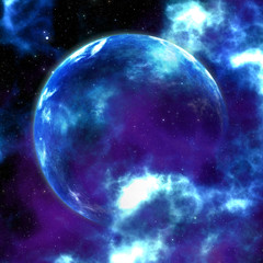 Blue nebula with planet
