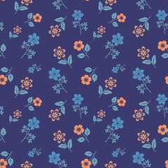 Seamless red and blue flowers pattern