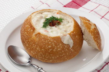Clam Chowder in Bread Bowl