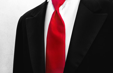 red tie with tuxedo