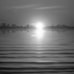 Naklejka premium abstract background with silhouette of city