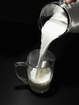 Pouring milk in the glass.