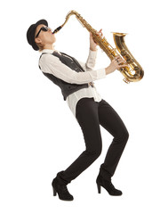 Naklejka premium Woman Saxophonist