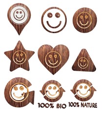 smile icon set of wooden 3d buttons