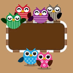 Vector frame with a group of owls