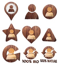 3d render of a sustainable man symbol set of wooden 3d buttons