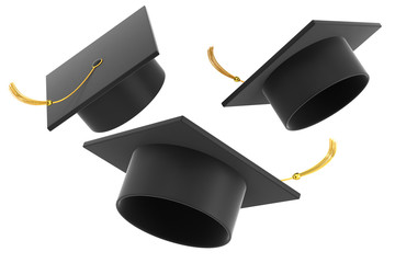 Graduation hat on white background