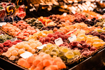 Famous sweet candy market in Barcelona, Spain