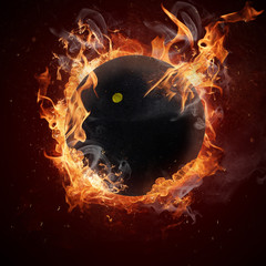 Hot squash ball in fires flame