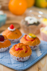 fruit tart bread mixture with wooden background of raw materials