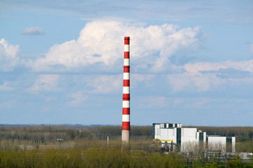 Fototapeta na wymiar heating plant with high chimney landscape