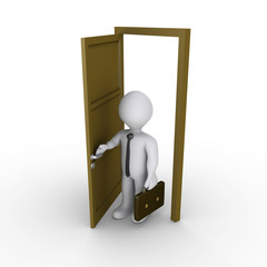 Businessman is opening a door