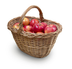 apples in wicker basket - clipping path